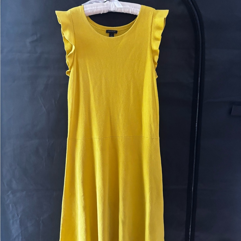 Ann Taylor Yellow Ruffle Sleeveless A-Line Dress - Picture 2 of 9